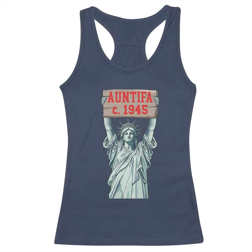 Antifa Fascism Racerback Tank Top Statue of Liberty Anti Fascism Patriotic TS14 Navy Print Your Wear