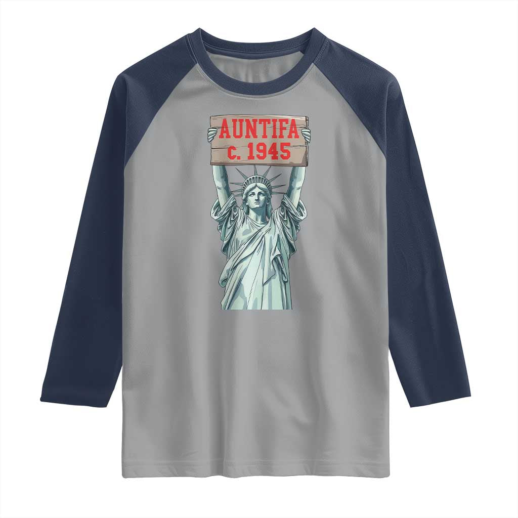 Antifa Fascism Raglan Shirt Statue of Liberty Anti Fascism Patriotic TS14 Sport Gray Navy Print Your Wear