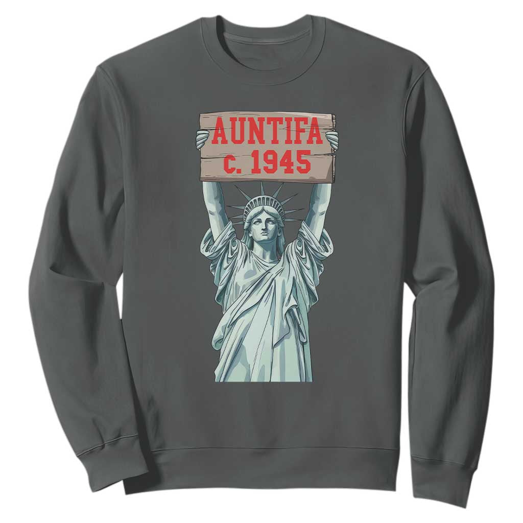 Antifa Fascism Sweatshirt Statue of Liberty Anti Fascism Patriotic TS14 Dark Heather Print Your Wear