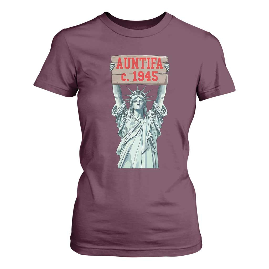 Antifa Fascism T Shirt For Women Statue of Liberty Anti Fascism Patriotic TS14 Maroon Print Your Wear
