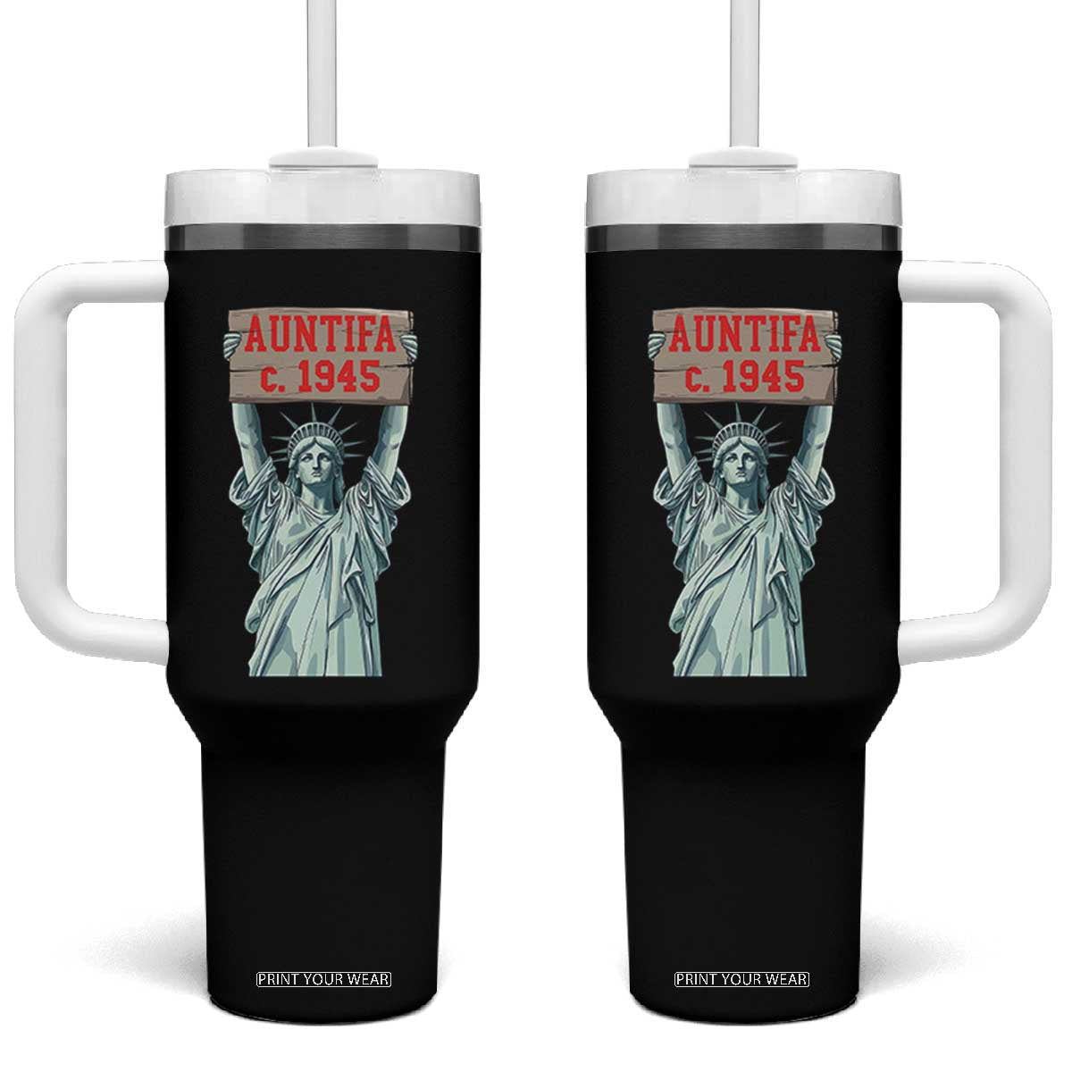 Antifa Fascism Tumbler With Handle Statue of Liberty Anti Fascism Patriotic TS14 One Size: 40 oz Black Print Your Wear