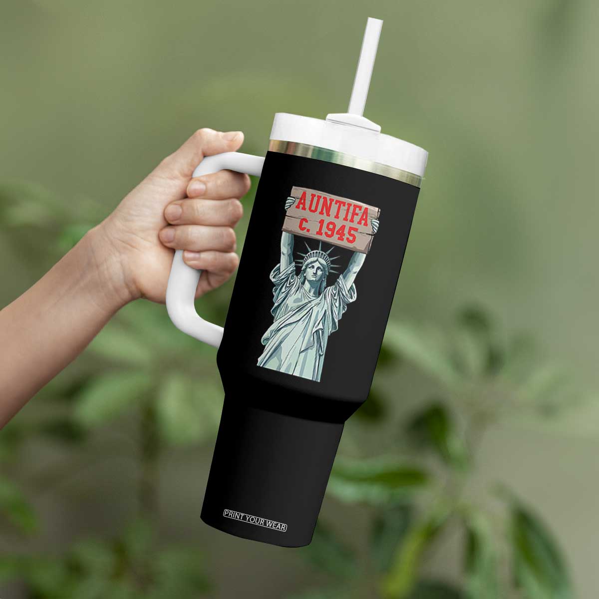 Antifa Fascism Tumbler With Handle Statue of Liberty Anti Fascism Patriotic TS14 Print Your Wear