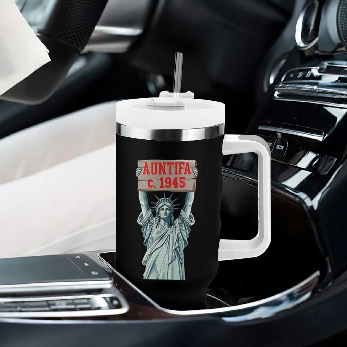 Antifa Fascism Tumbler With Handle Statue of Liberty Anti Fascism Patriotic TS14 Print Your Wear