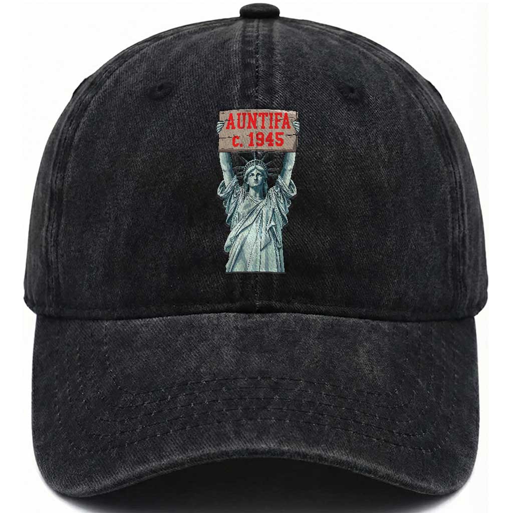 Antifa Fascism Washed Cotton Baseball Cap Statue of Liberty Anti Fascism Patriotic TS14 Washed Cap Universal Fit Black Print Your Wear