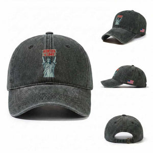 Antifa Fascism Washed Cotton Baseball Cap Statue of Liberty Anti Fascism Patriotic TS14 Washed Cap Universal Fit Dark Green Print Your Wear