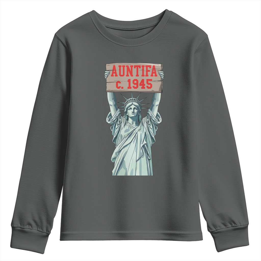 Antifa Fascism Youth Sweatshirt Statue of Liberty Anti Fascism Patriotic TS14 Dark Heather Print Your Wear