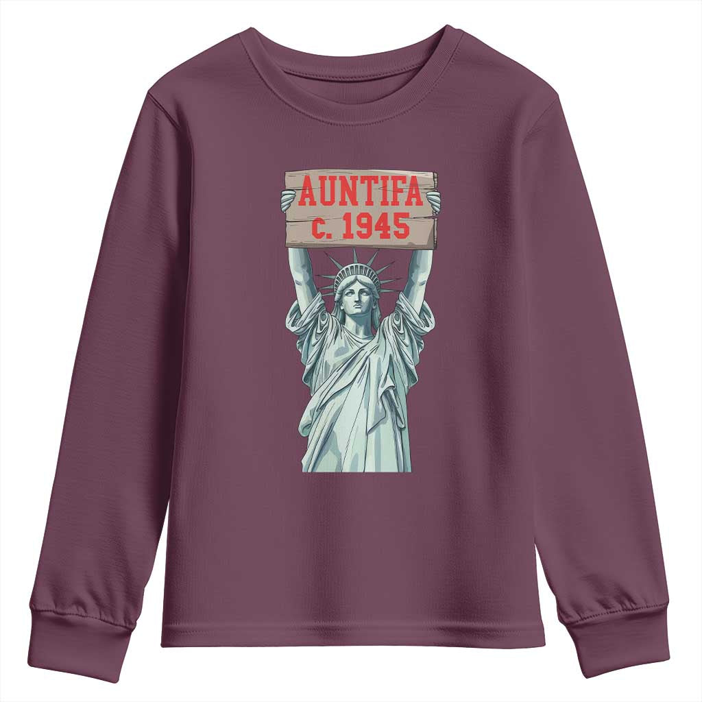 Antifa Fascism Youth Sweatshirt Statue of Liberty Anti Fascism Patriotic TS14 Maroon Print Your Wear