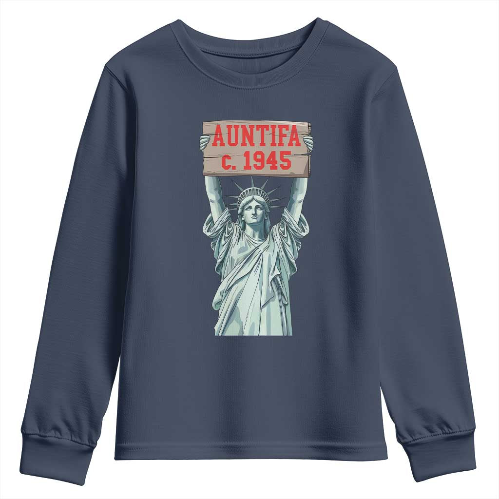 Antifa Fascism Youth Sweatshirt Statue of Liberty Anti Fascism Patriotic TS14 Navy Print Your Wear