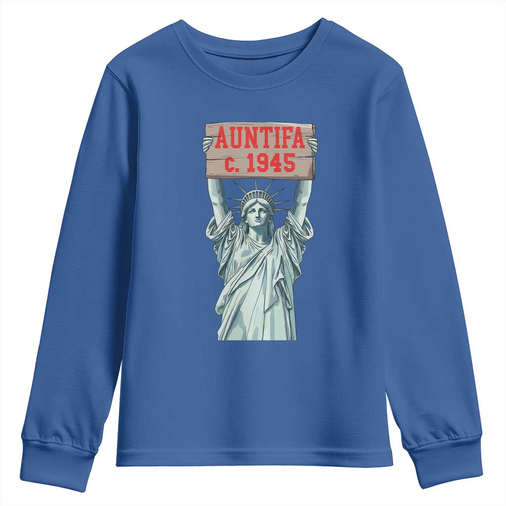 Antifa Fascism Youth Sweatshirt Statue of Liberty Anti Fascism Patriotic TS14 Royal Blue Print Your Wear
