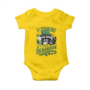 Funny St Patricks Day Raccoon Drinking Beer Baby Onesie If I Shenan Once I'll Shenanigan TS14 Daisy Print Your Wear