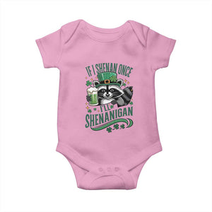 Funny St Patricks Day Raccoon Drinking Beer Baby Onesie If I Shenan Once I'll Shenanigan TS14 Light Pink Print Your Wear
