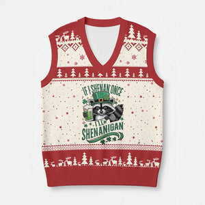 Funny St Patricks Day Raccoon Drinking Beer V-Neck Knit Sweater Vest If I Shenan Once I'll Shenanigan TS14 Beige Red Print Your Wear
