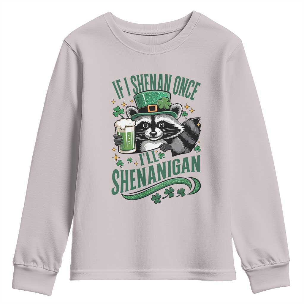 Funny St Patricks Day Raccoon Drinking Beer Youth Sweatshirt If I Shenan Once I'll Shenanigan TS14 Ice Gray Print Your Wear