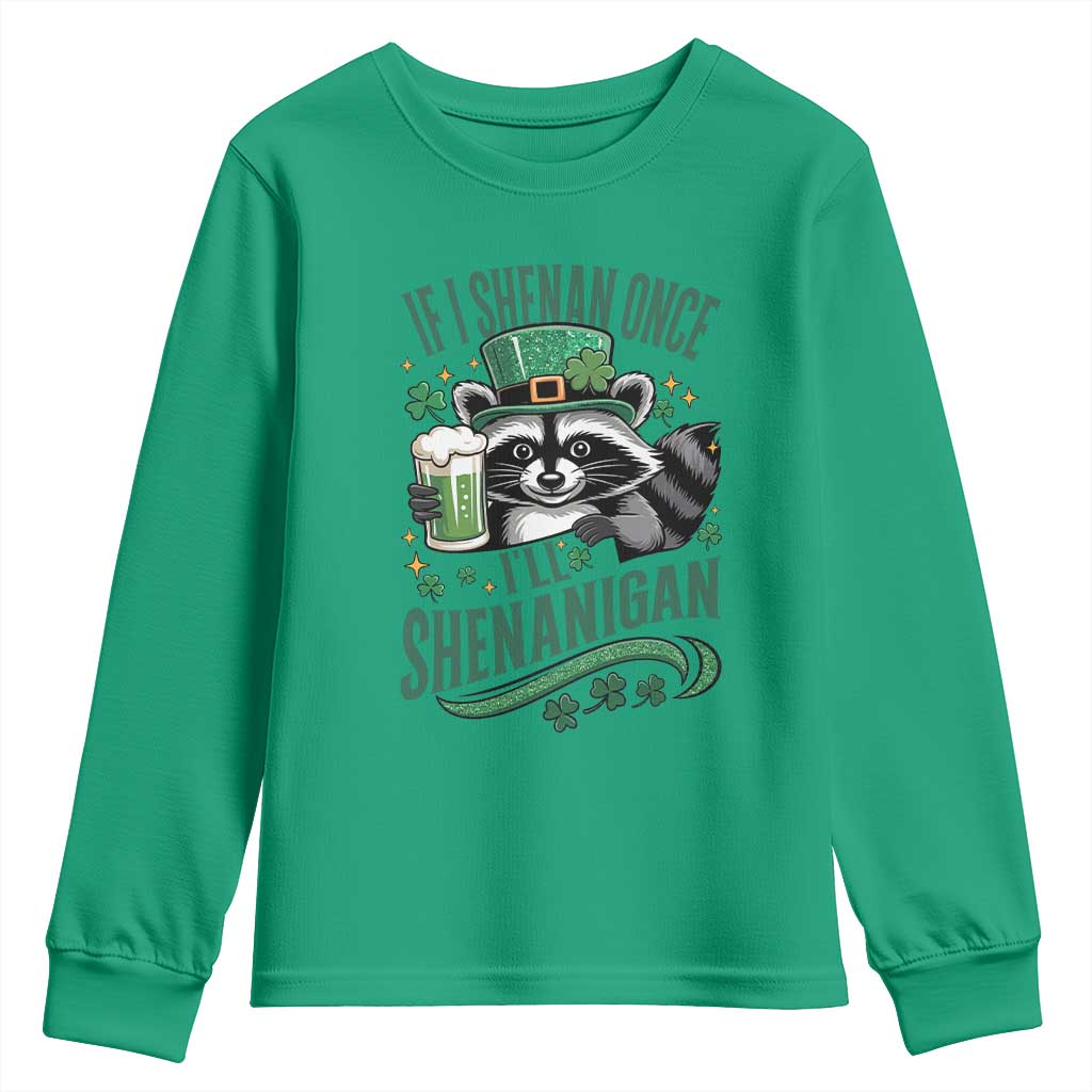 Funny St Patricks Day Raccoon Drinking Beer Youth Sweatshirt If I Shenan Once I'll Shenanigan TS14 Irish Green Print Your Wear
