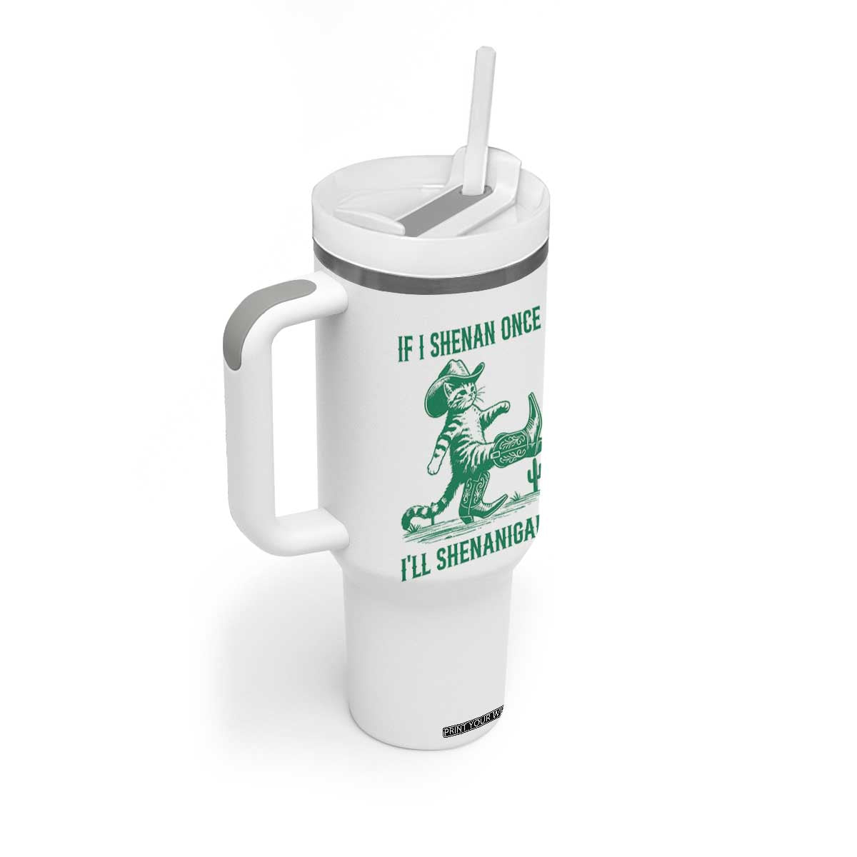Cowboy Cat St Patrick Day Tumbler With Handle If I Shenan Once I'll Shenanigan TS14 Print Your Wear