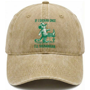 Cowboy Cat St Patrick Day Washed Cotton Baseball Cap If I Shenan Once I'll Shenanigan TS14 Washed Cap Universal Fit Khaki Print Your Wear