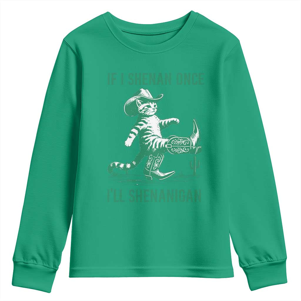 Cowboy Cat St Patrick Day Youth Sweatshirt If I Shenan Once I'll Shenanigan TS14 Irish Green Print Your Wear