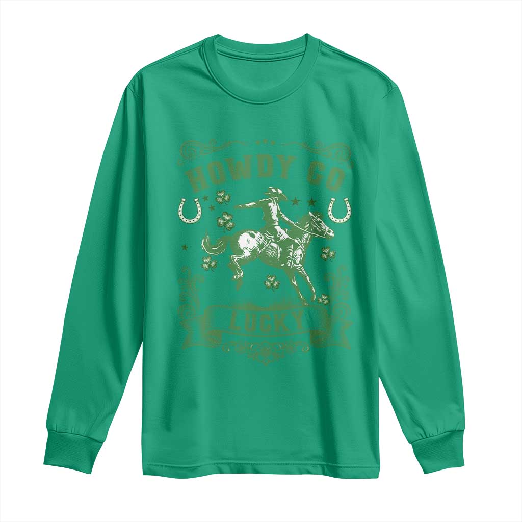 Cowboy St Patrick's Day Long Sleeve Shirt Howdy Go Lucky TS14 Irish Green Print Your Wear