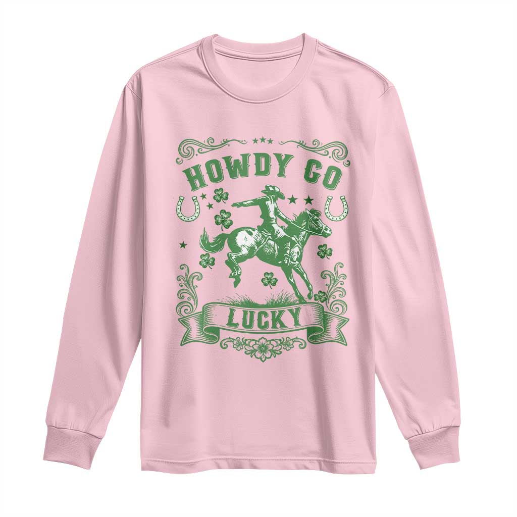 Cowboy St Patrick's Day Long Sleeve Shirt Howdy Go Lucky TS14 Light Pink Print Your Wear