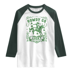 Cowboy St Patrick's Day Raglan Shirt Howdy Go Lucky TS14 White Dark Forest Green Print Your Wear