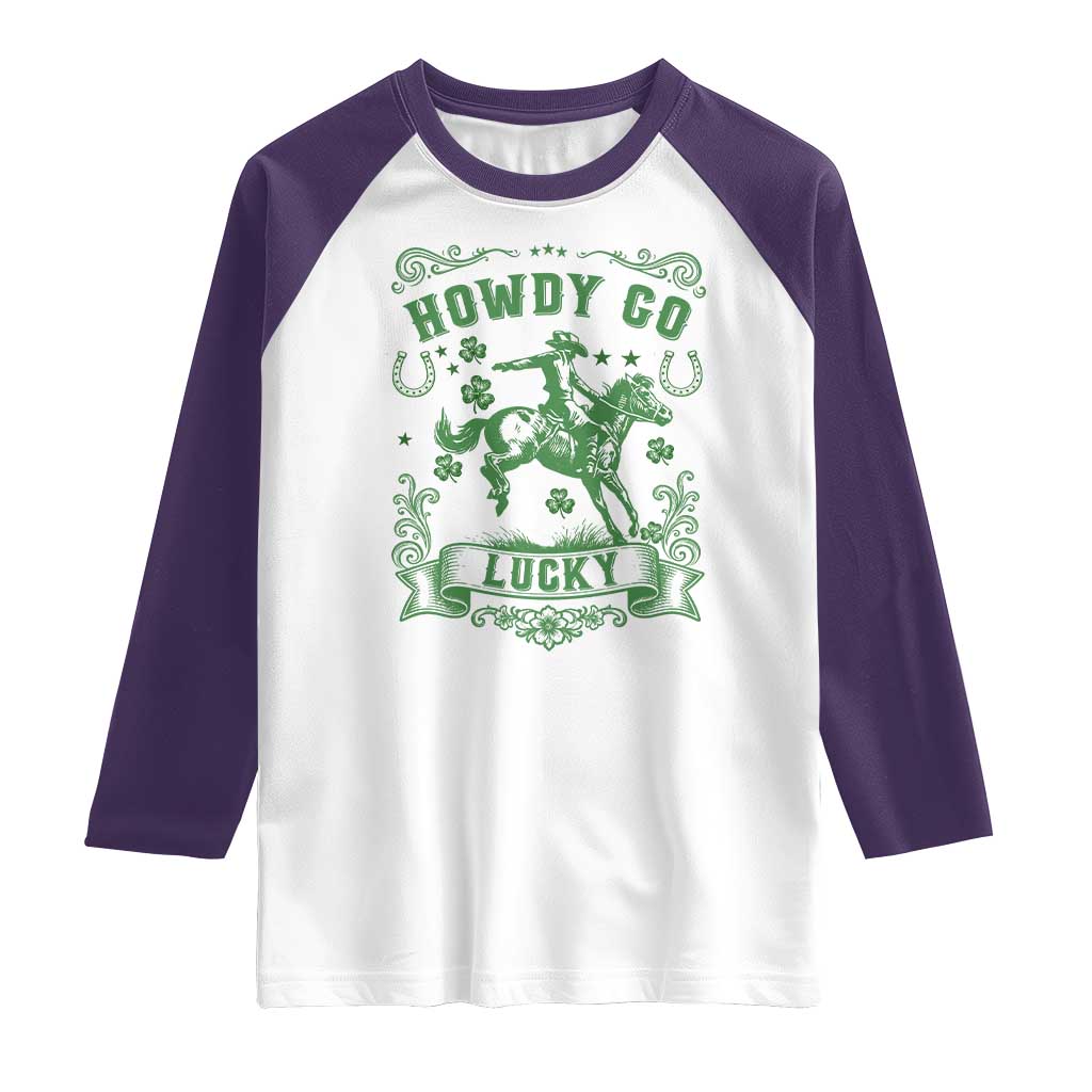 Cowboy St Patrick's Day Raglan Shirt Howdy Go Lucky TS14 White Purple Print Your Wear