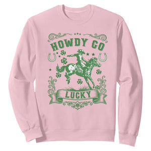 Cowboy St Patrick's Day Sweatshirt Howdy Go Lucky TS14 Light Pink Print Your Wear