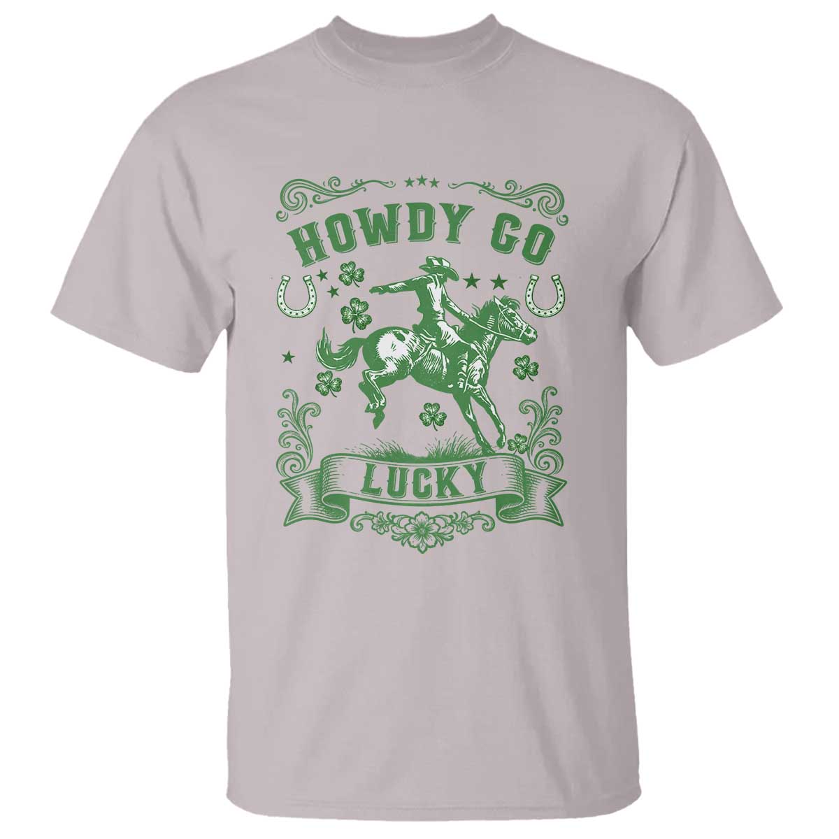 Cowboy St Patrick's Day T Shirt Howdy Go Lucky TS14 Ice Gray Print Your Wear