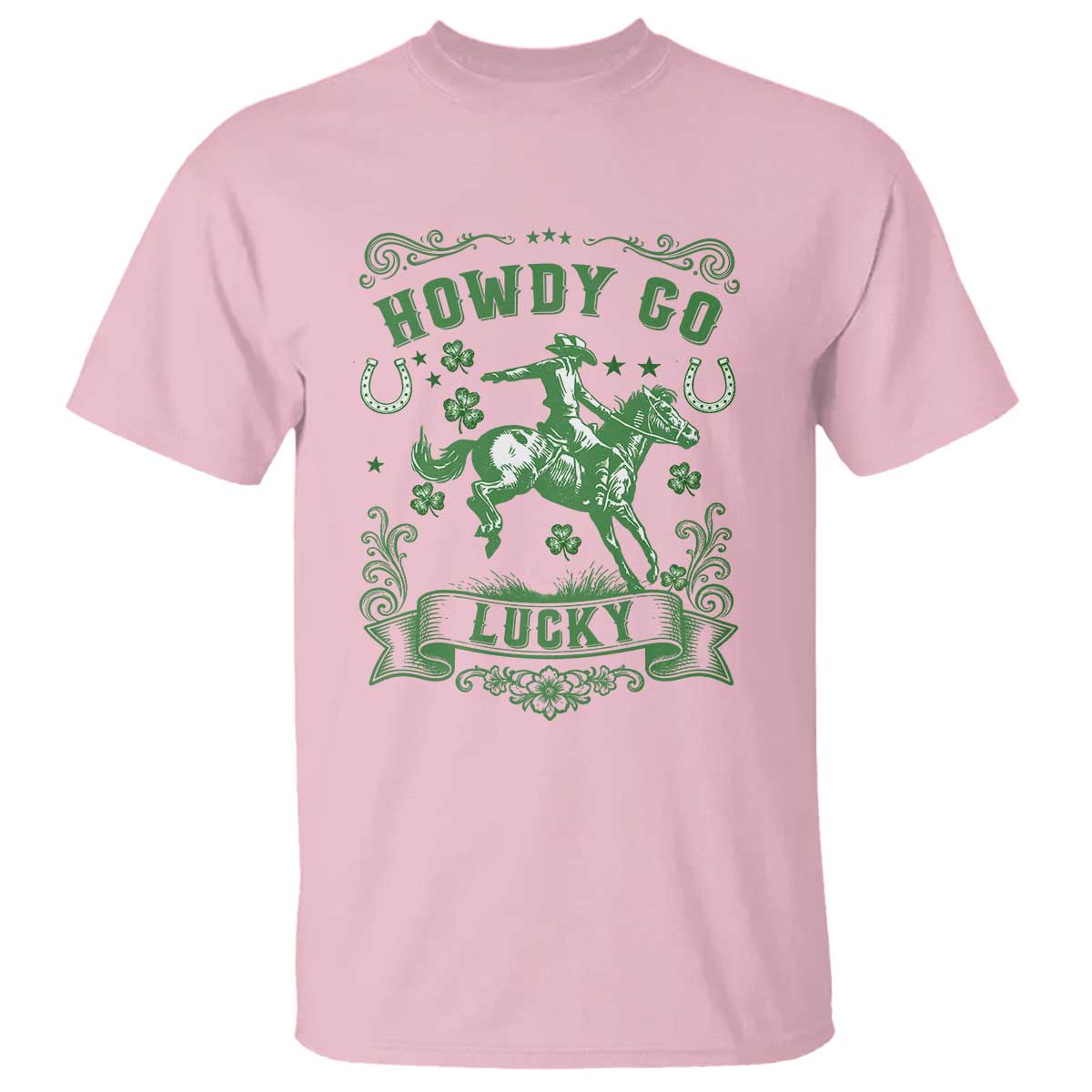 Cowboy St Patrick's Day T Shirt Howdy Go Lucky TS14 Light Pink Print Your Wear