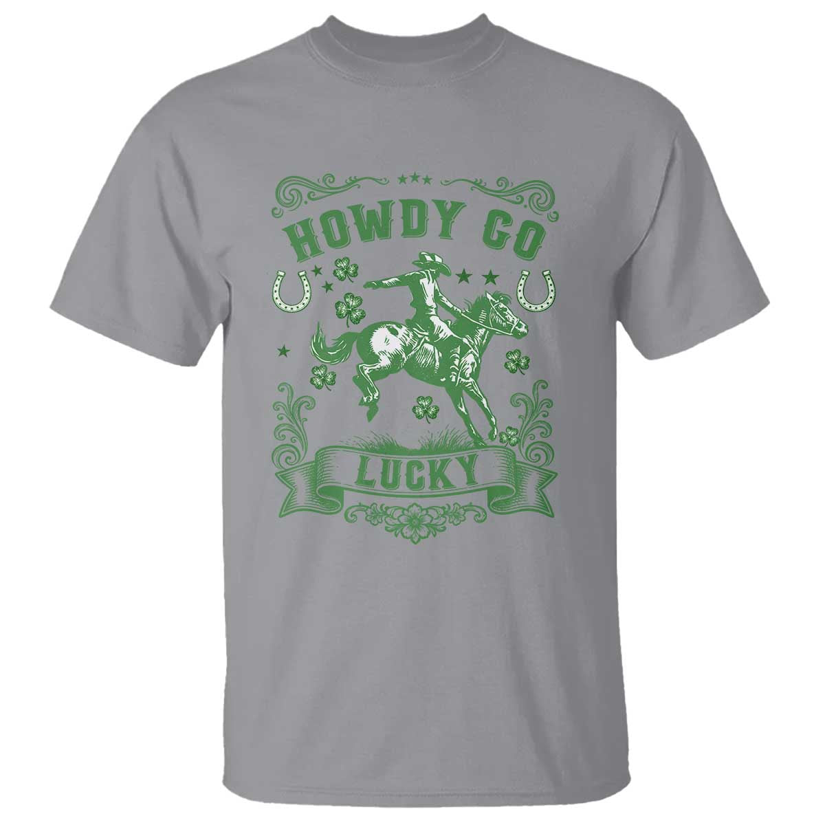 Cowboy St Patrick's Day T Shirt Howdy Go Lucky TS14 Sport Gray Print Your Wear