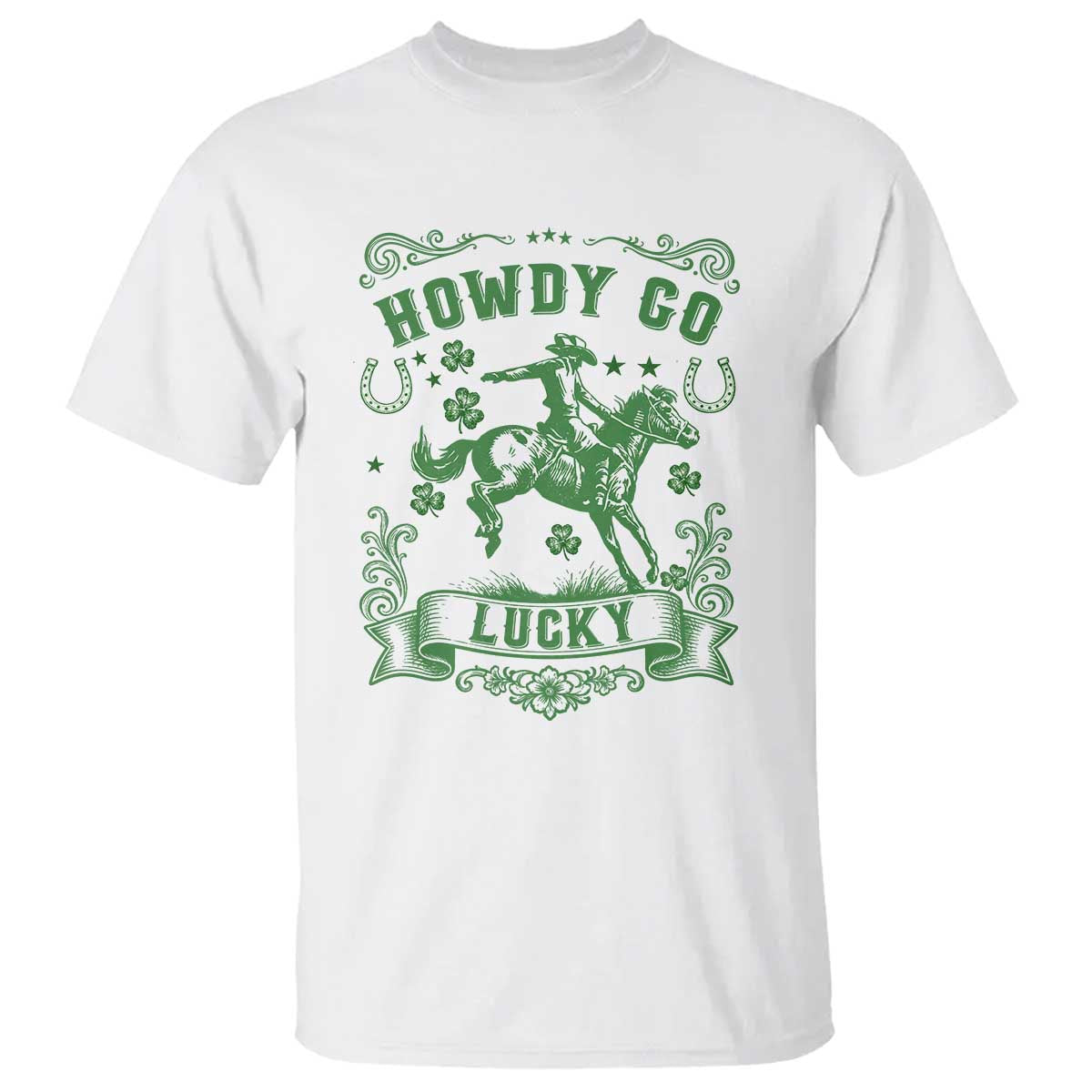 Cowboy St Patrick's Day T Shirt Howdy Go Lucky TS14 White Print Your Wear
