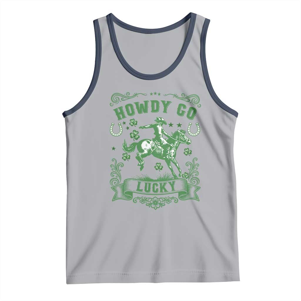Cowboy St Patrick's Day Tank Top Howdy Go Lucky TS14 Athletic Heather Navy Print Your Wear