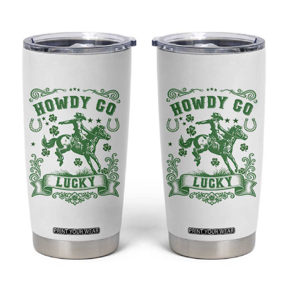 Cowboy St Patrick's Day Tumbler Cup Howdy Go Lucky TS14 White Print Your Wear