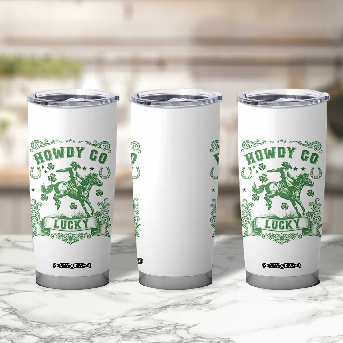 Cowboy St Patrick's Day Tumbler Cup Howdy Go Lucky TS14 Print Your Wear