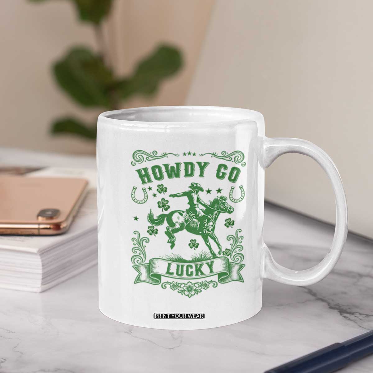 Cowboy St Patrick's Day Coffee Mug Howdy Go Lucky TS14 Print Your Wear