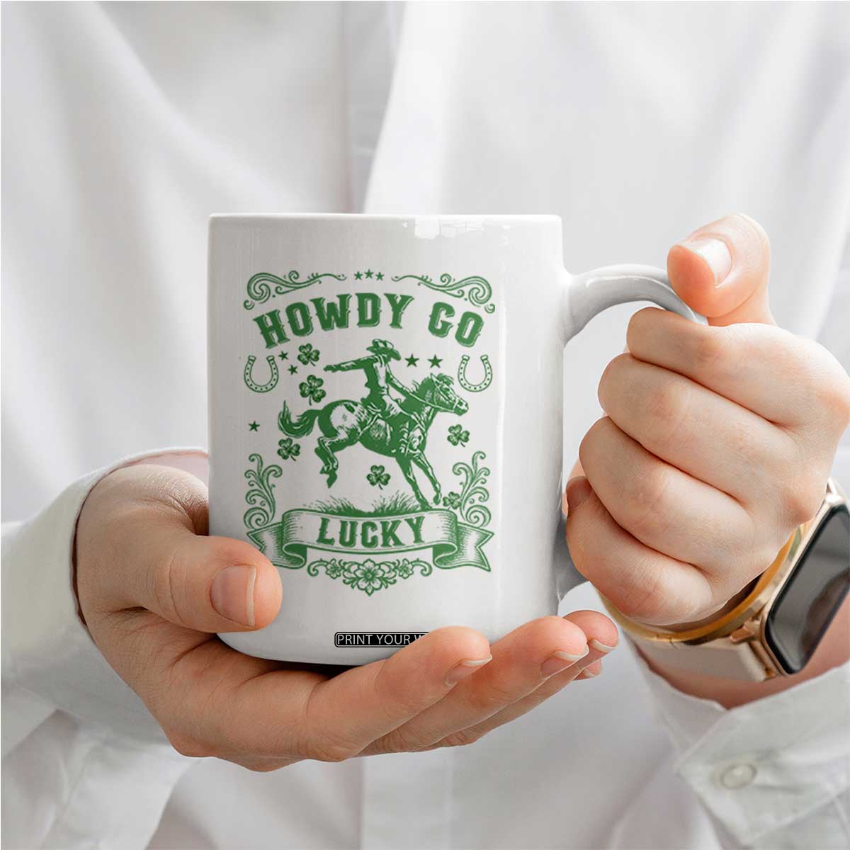 Cowboy St Patrick's Day Coffee Mug Howdy Go Lucky TS14 Print Your Wear