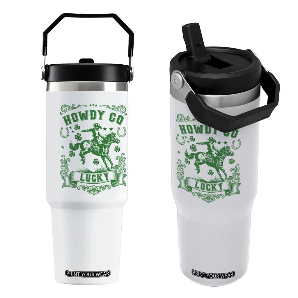 Cowboy St Patrick's Day Flip Straw Tumbler Howdy Go Lucky TS14 One Size: 30 oz White Print Your Wear