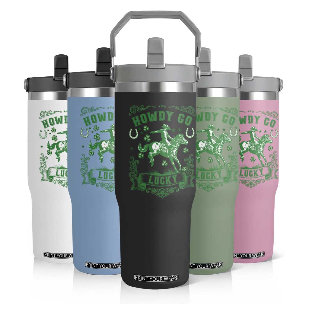 Cowboy St Patrick's Day Flip Straw Tumbler Howdy Go Lucky TS14 Print Your Wear