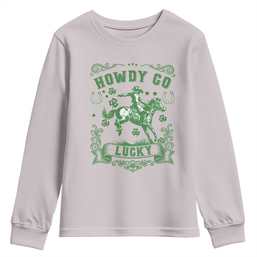 Cowboy St Patrick's Day Youth Sweatshirt Howdy Go Lucky TS14 Ice Gray Print Your Wear
