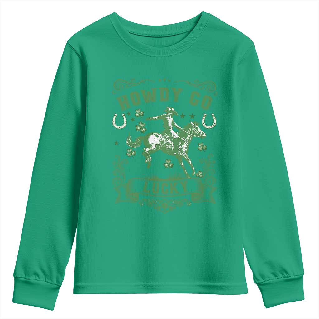 Cowboy St Patrick's Day Youth Sweatshirt Howdy Go Lucky TS14 Irish Green Print Your Wear