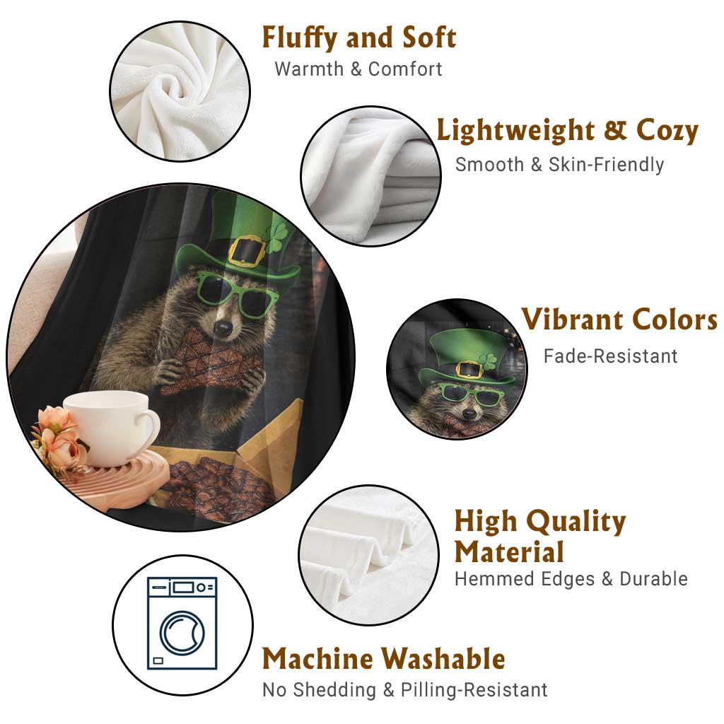 Funny Raccoon St Patrick's Day Throw Blanket Raccoon Eating Corned Beef Meme TS14 Print Your Wear