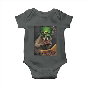 Funny Raccoon St Patrick's Day Baby Onesie Raccoon Eating Corned Beef Meme TS14 Dark Heather Print Your Wear