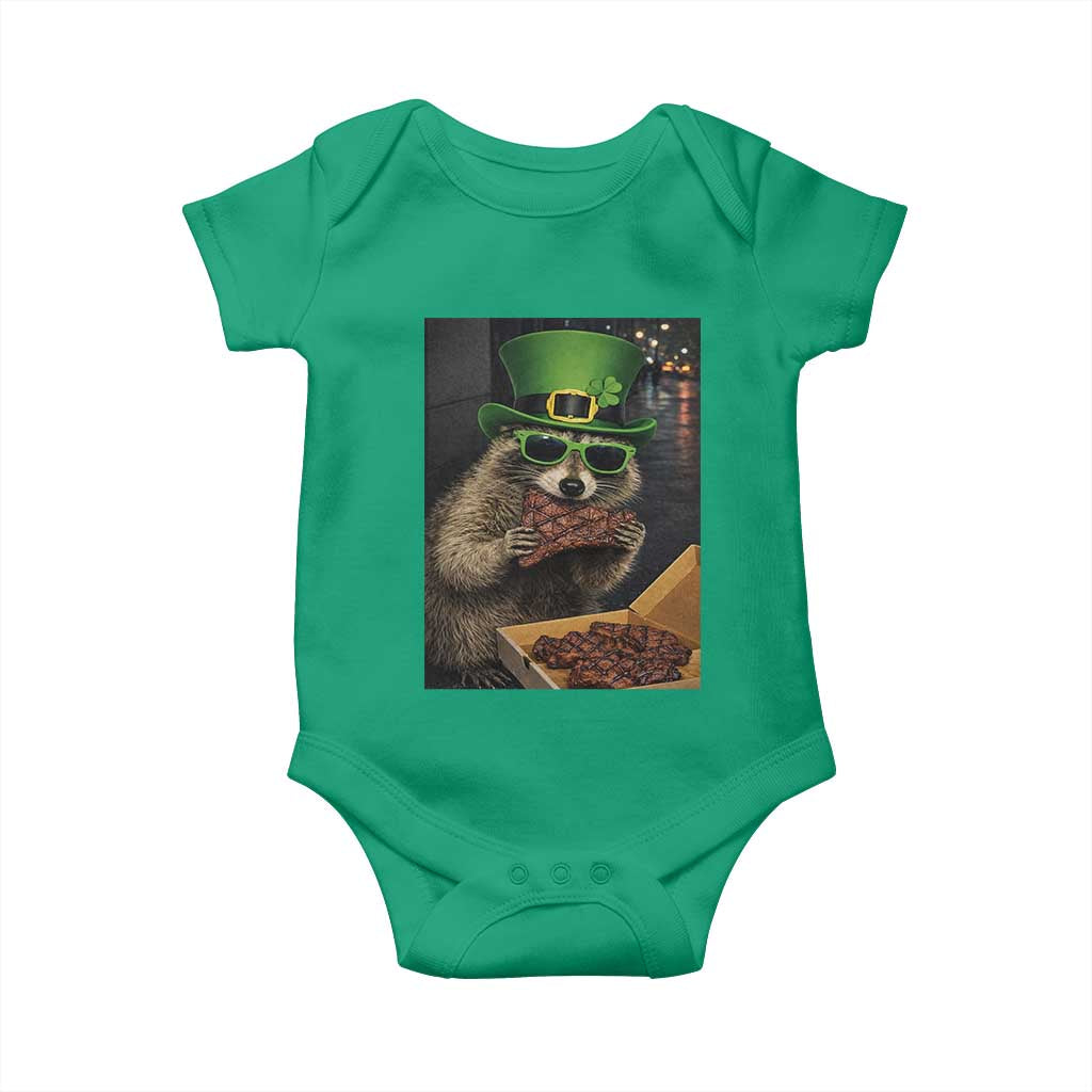 Funny Raccoon St Patrick's Day Baby Onesie Raccoon Eating Corned Beef Meme TS14 Irish Green Print Your Wear