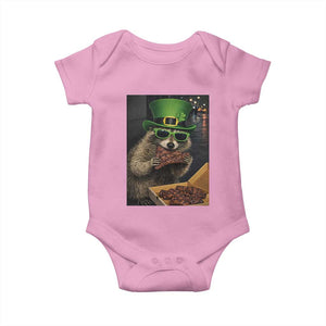 Funny Raccoon St Patrick's Day Baby Onesie Raccoon Eating Corned Beef Meme TS14 Light Pink Print Your Wear