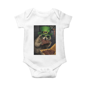 Funny Raccoon St Patrick's Day Baby Onesie Raccoon Eating Corned Beef Meme TS14 White Print Your Wear