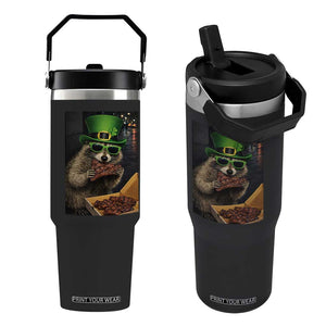 Funny Raccoon St Patrick's Day Flip Straw Tumbler Raccoon Eating Corned Beef Meme TS14 One Size: 30 oz Black Print Your Wear