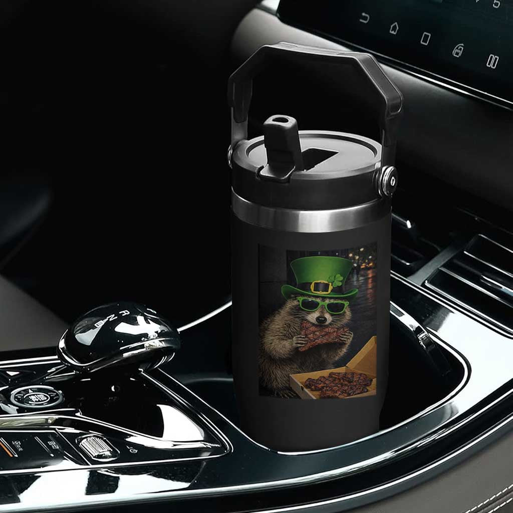 Funny Raccoon St Patrick's Day Flip Straw Tumbler Raccoon Eating Corned Beef Meme TS14 Print Your Wear