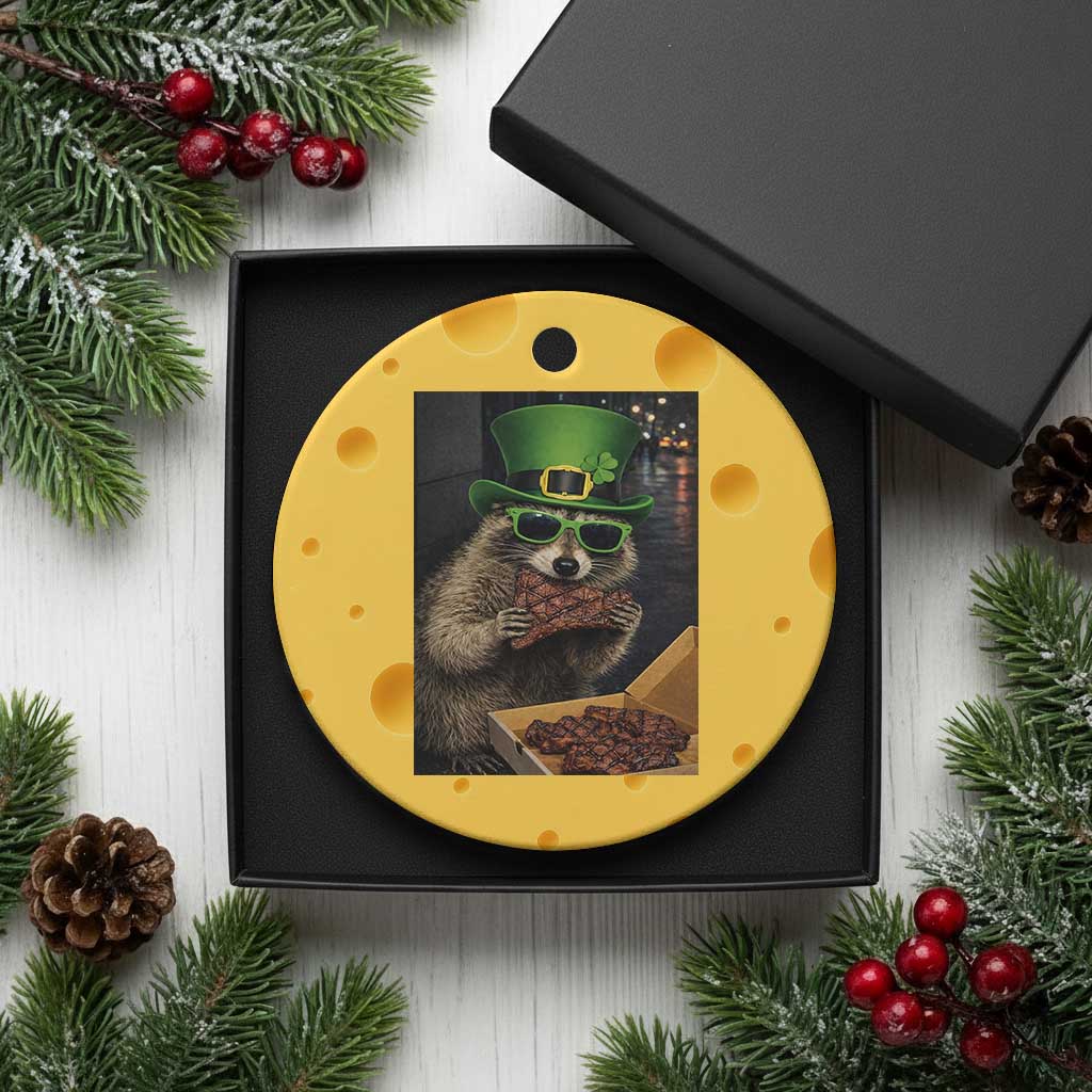 Funny Raccoon St Patrick's Day Ceramic Ornament Raccoon Eating Corned Beef Meme TS14 1pc Yellow Cheese Print Your Wear