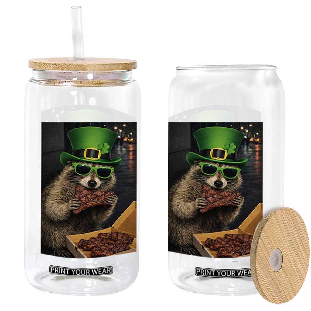 Funny Raccoon St Patrick's Day Glass Can Raccoon Eating Corned Beef Meme TS14 Print Your Wear