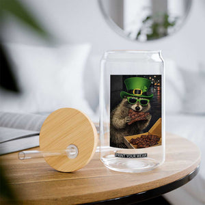 Funny Raccoon St Patrick's Day Glass Can Raccoon Eating Corned Beef Meme TS14 Print Your Wear