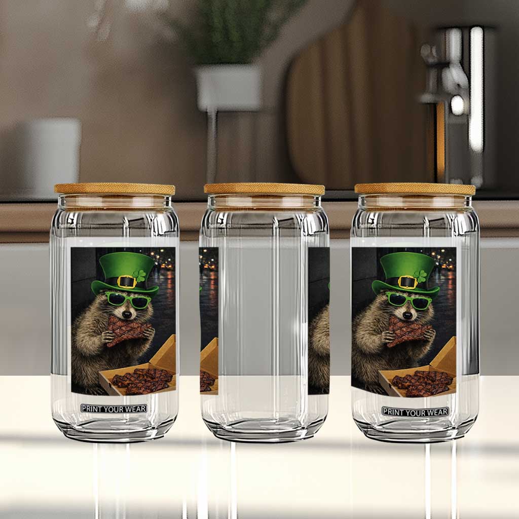 Funny Raccoon St Patrick's Day Glass Can Raccoon Eating Corned Beef Meme TS14 Print Your Wear